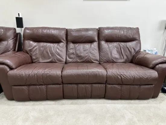 DFS Burgundy Leather Electric Recliner 3 Seater, 2 Seater + Armchair
