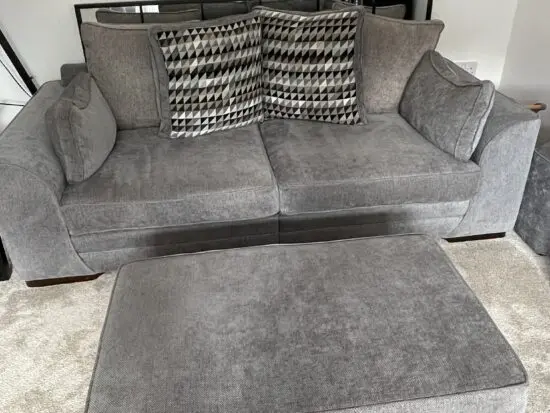 Scs grey sofas and footstools