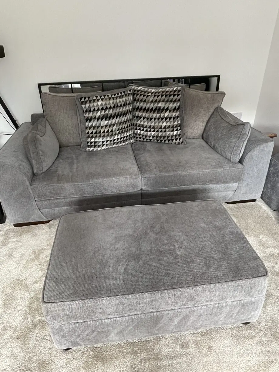 Scs grey sofas and footstools
