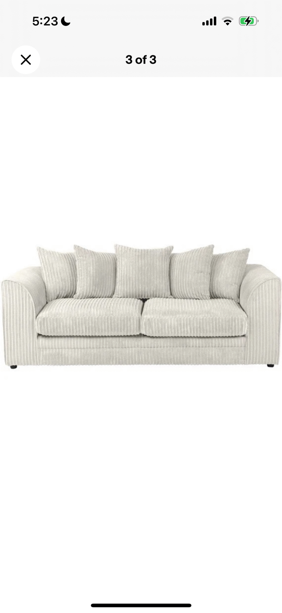 LENNOX 3 SEATER SOFA - CREAM / SUPER-SOFT JUMBO CORD WITH SCATTER BACK CUSHIONS