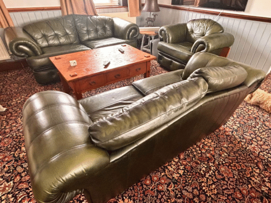 Green leather chesterfield set