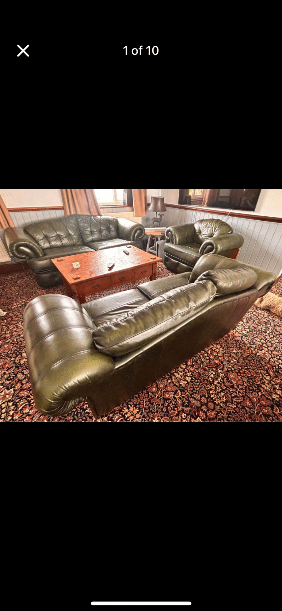 Green leather chesterfield set