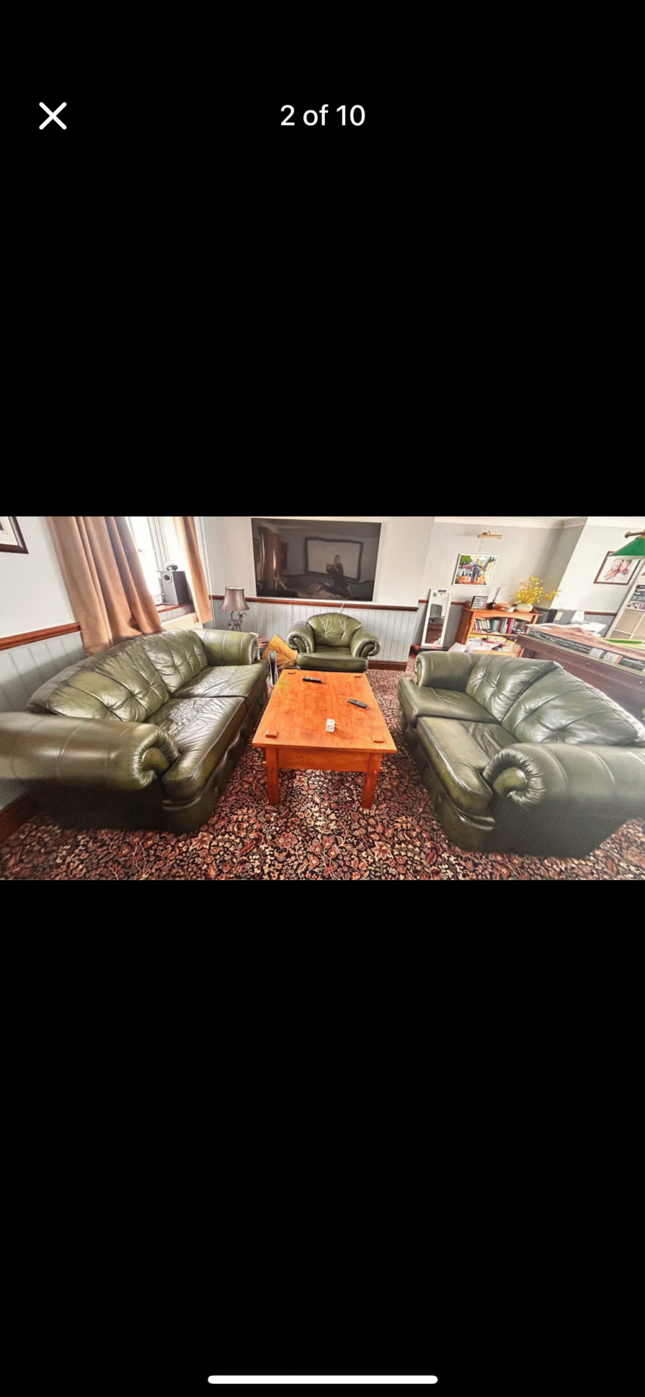 Green leather chesterfield set