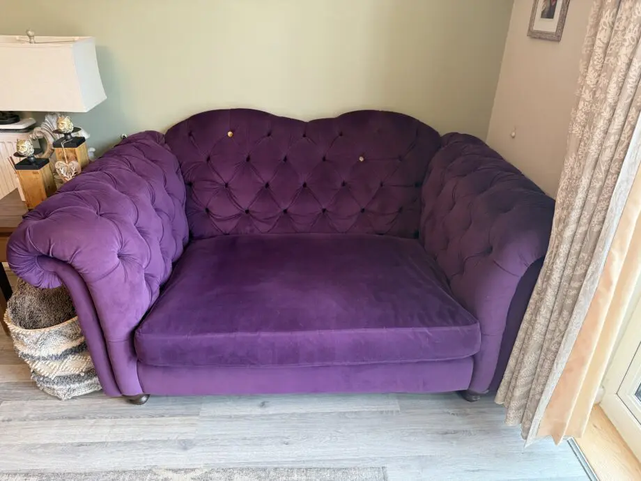 3 seater and cuddler purple velvet joules sofa