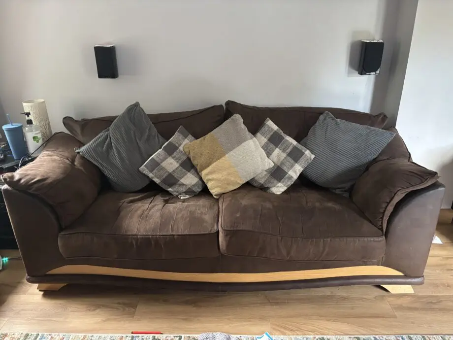 FW Homestores Brown Allison sofa, 2 chairs and storage footstool