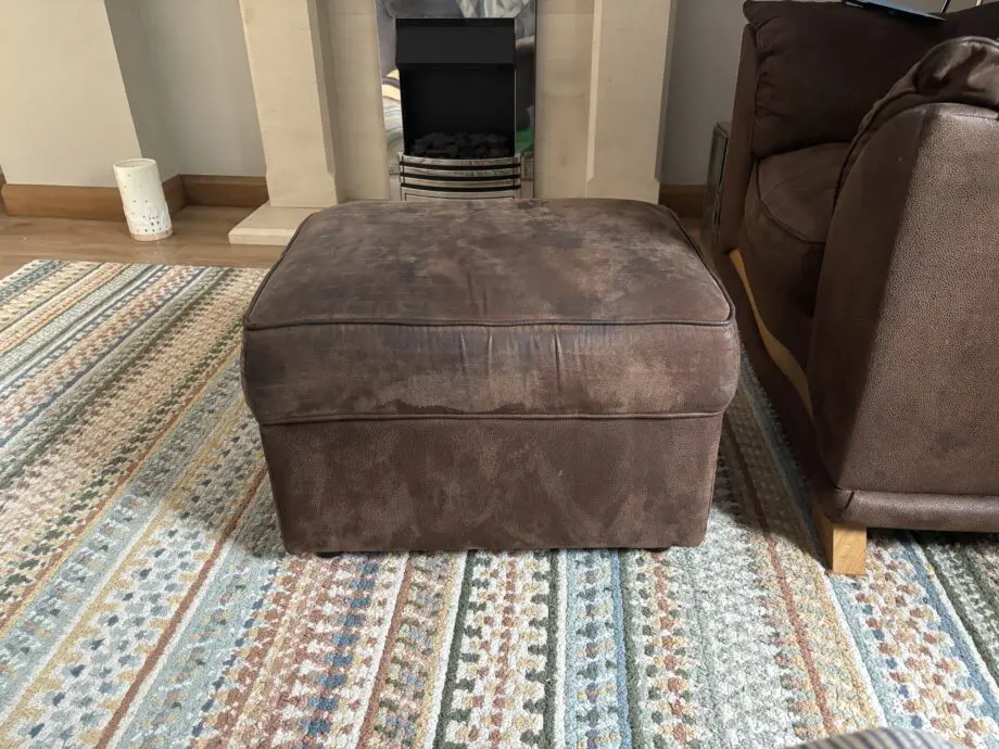 FW Homestores Brown Allison sofa, 2 chairs and storage footstool