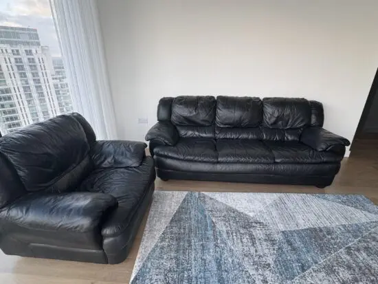 Luxury 3+1 Design 2000 Italian black leather sofas in very good condition