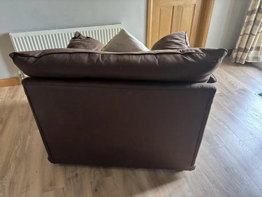 FW Homestores Brown Allison sofa, 2 chairs and storage footstool