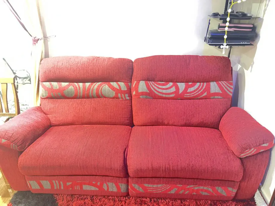 2-Seater Red Fabric Sofa – Comfortable & Stylish