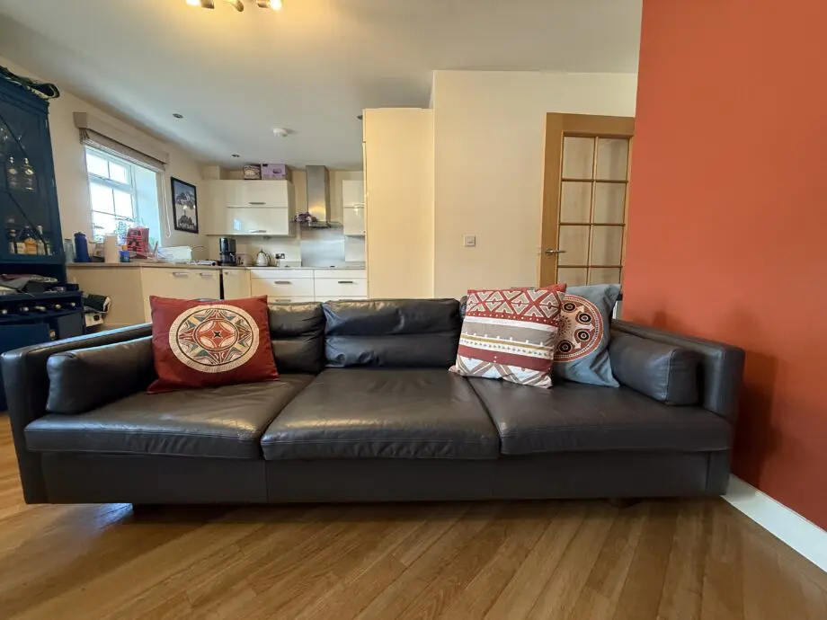 West Elm Dark Grey Leather 3 Seater Sofa