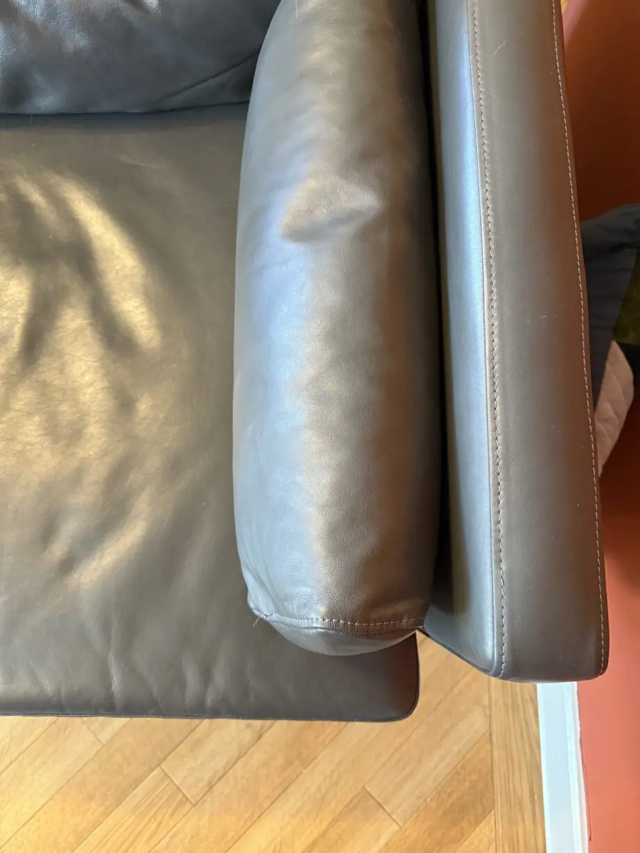 West Elm Dark Grey Leather 3 Seater Sofa