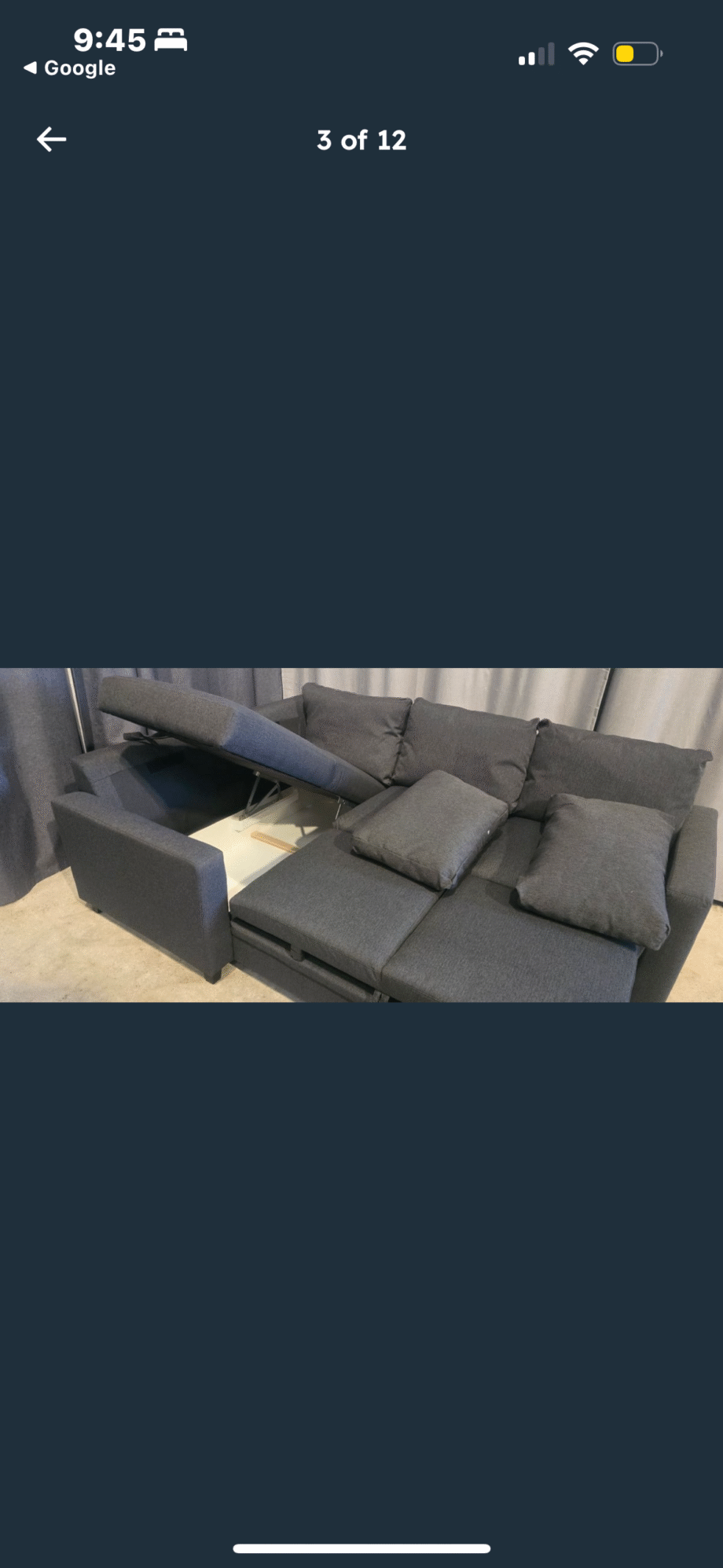 Right-hand Corner Sofa Bed with storage in Charcoal color