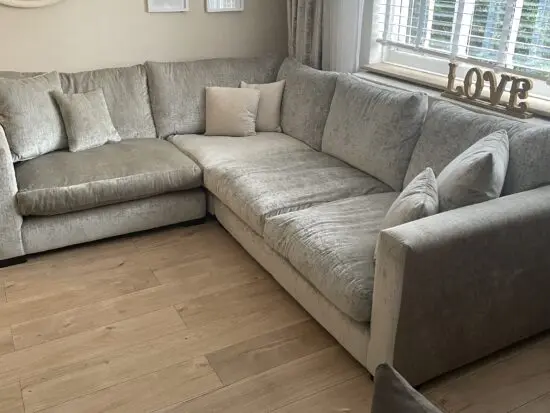 Beautiful velvet grey corner sofa