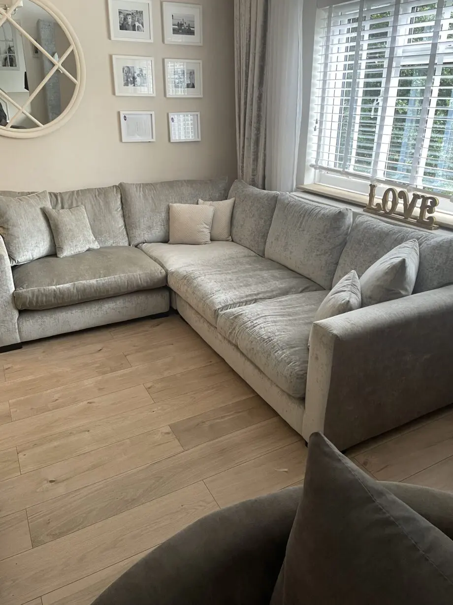 Beautiful velvet grey corner sofa