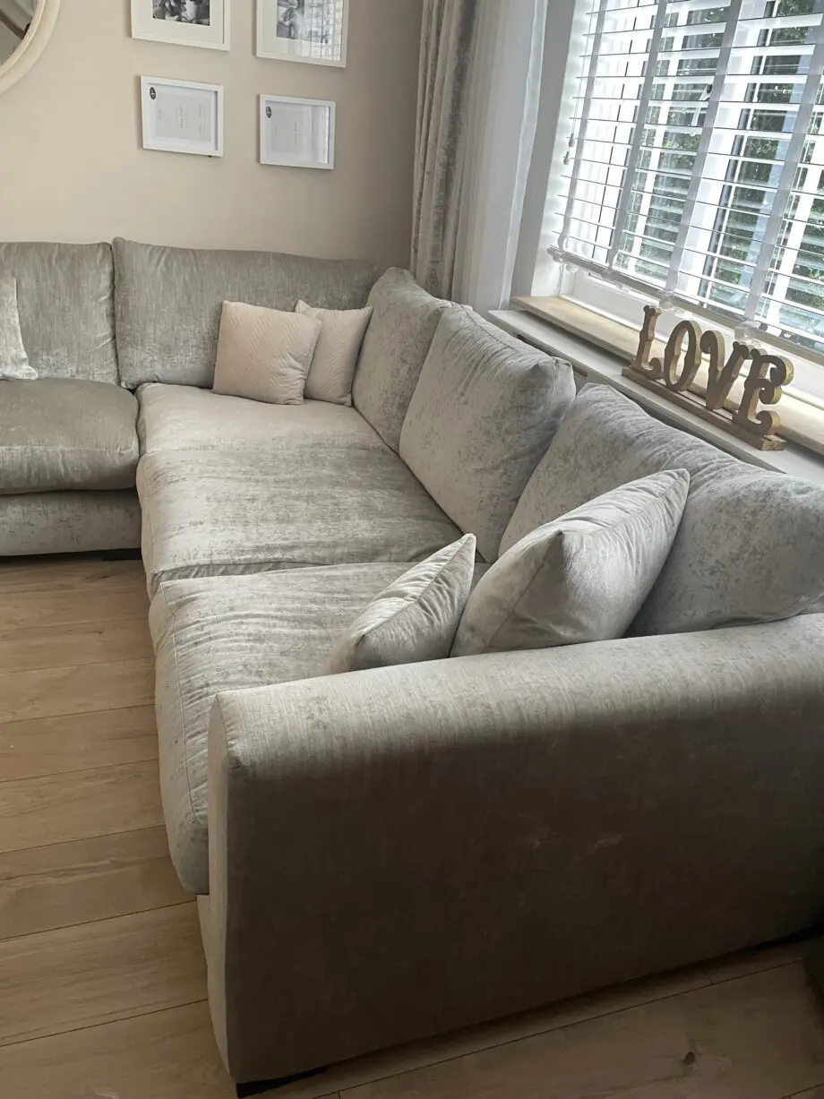 Beautiful velvet grey corner sofa