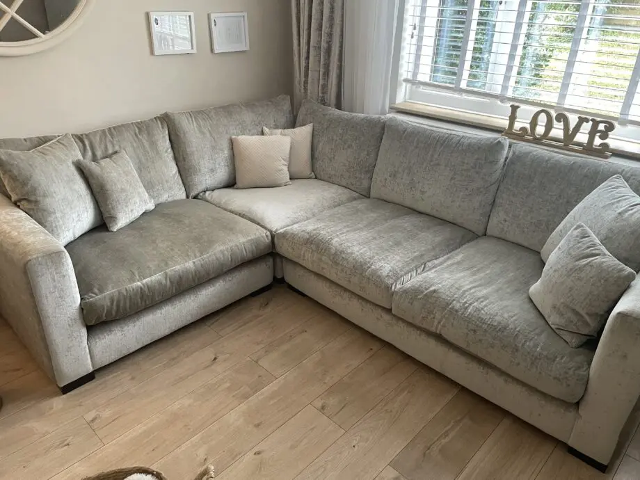 Beautiful velvet grey corner sofa