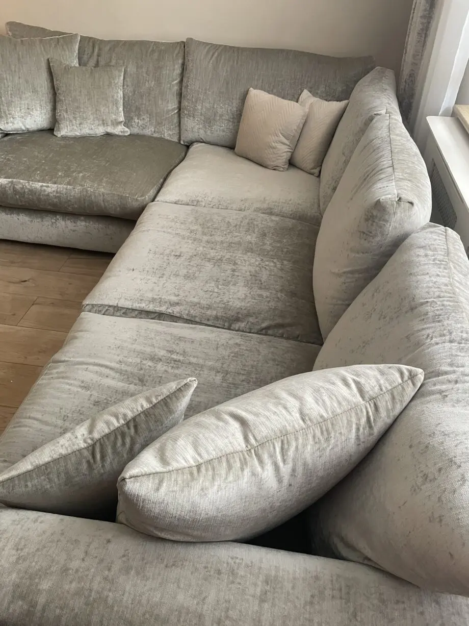 Beautiful velvet grey corner sofa