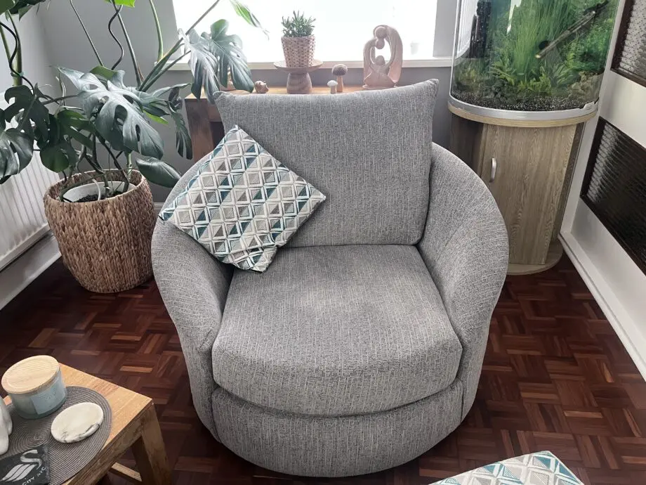 SCS grey sofa with matching grey swivel cuddle chair