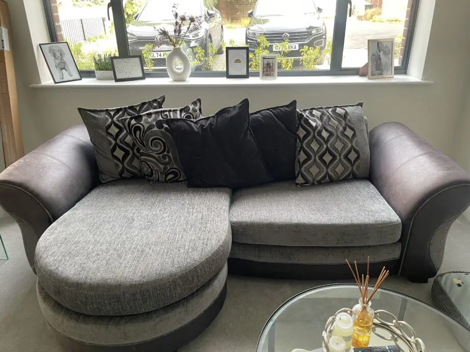 Furniture Village grey and black chaise 3 seater sofa