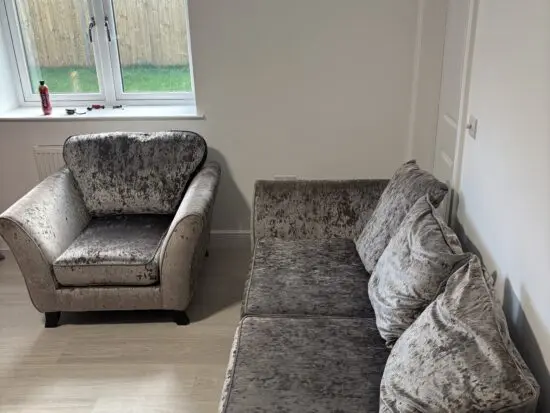 DFS grey velvet sofa set