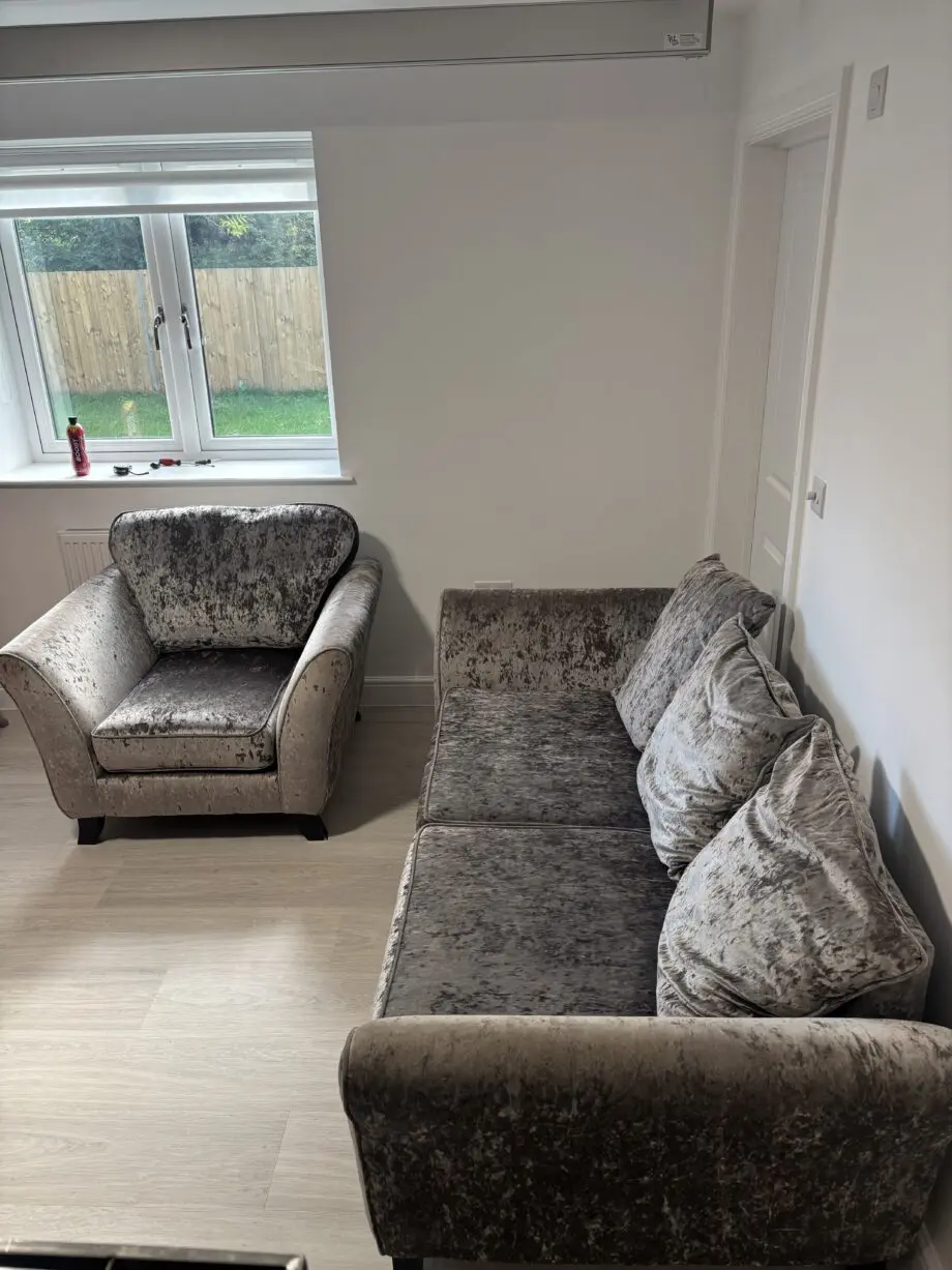 STUNNING DFS GREY VELVET SOFA SET