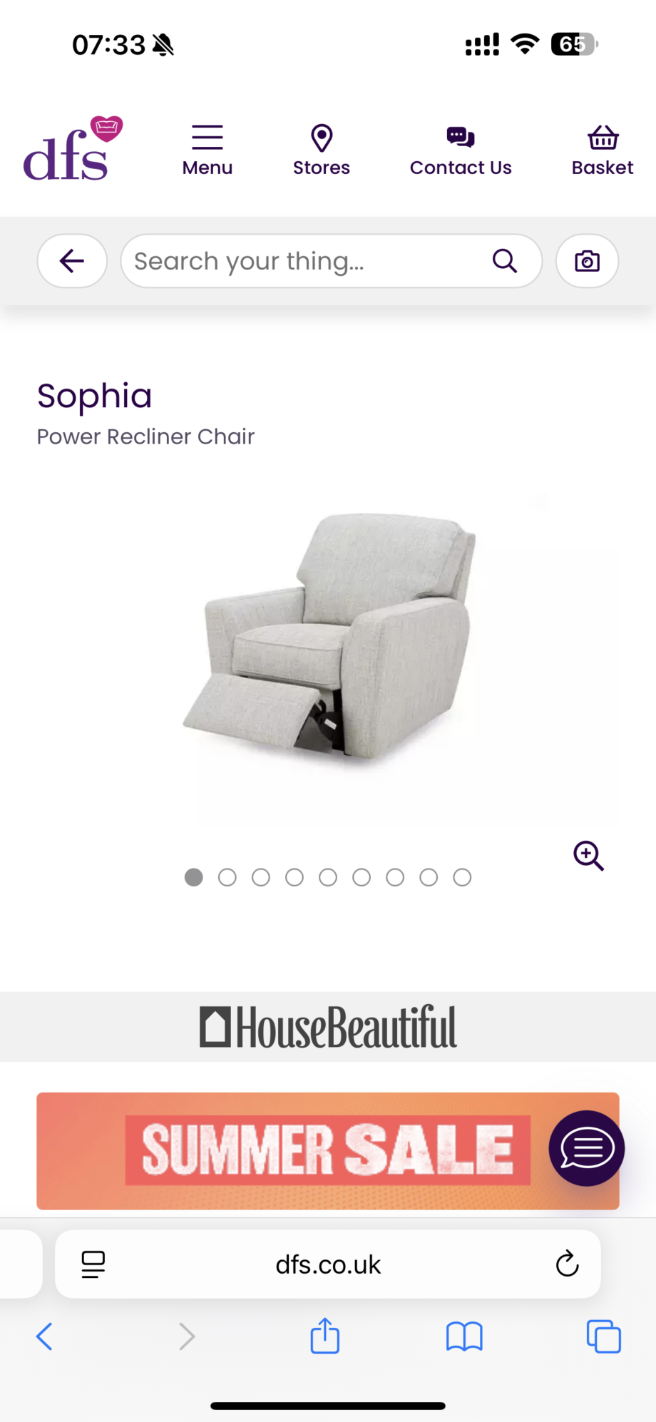 Dfs Sophia electric recliner arm chair