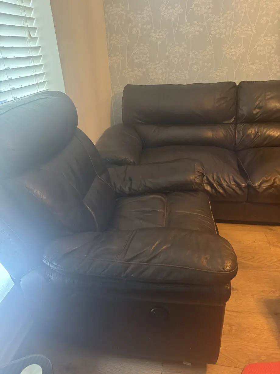 Brown leather 3 seater, 2 seater and a recliner sofa