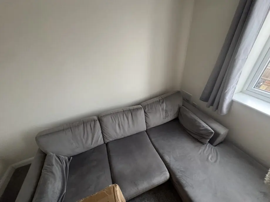 DFS Grey Plush Formal Back Right Hand Facing Small Chaise End Sofa