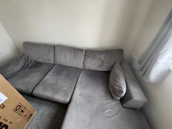 DFS Grey Plush Formal Back Right Hand Facing Small Chaise End Sofa