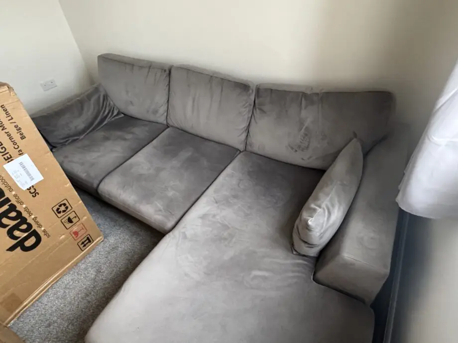 DFS Grey Plush Formal Back Right Hand Facing Small Chaise End Sofa