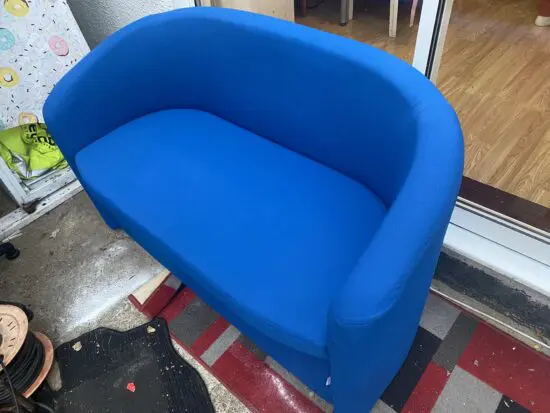 Four 4 Square 2 Seater Corby Tub Sofa Blue Fabric Excellent Condition