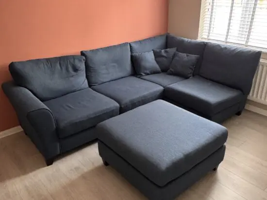 Corner Navy Sofa with footstall/pouffe