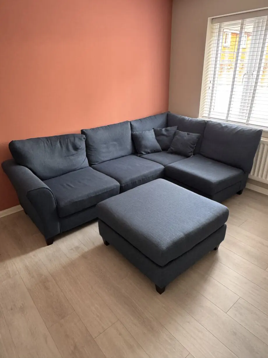 Corner Navy Sofa with footstall/pouffe