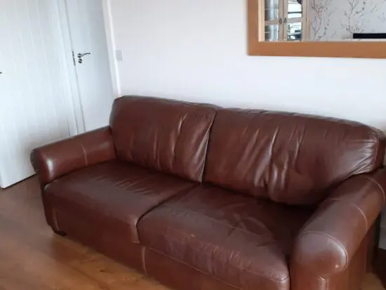 Genuine Leather 3 seater sofa, matching armchair, storage footstool