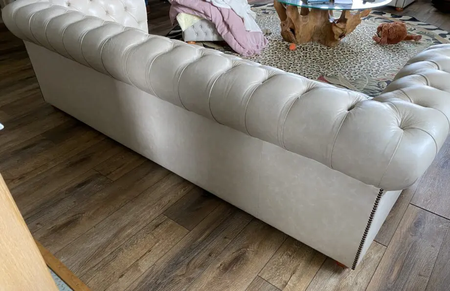 Saxon Chesterfield Stanhope 4 and 2 Seater plus Pouffe Box Etna Cream