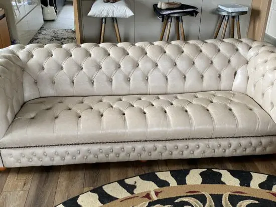Saxon Chesterfield Stanhope 4 and 2 Seater plus Pouffe Box Etna Cream
