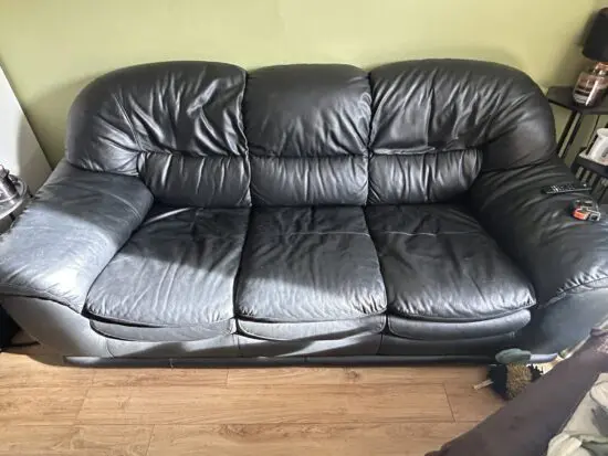 Black leather 3 seater sofa