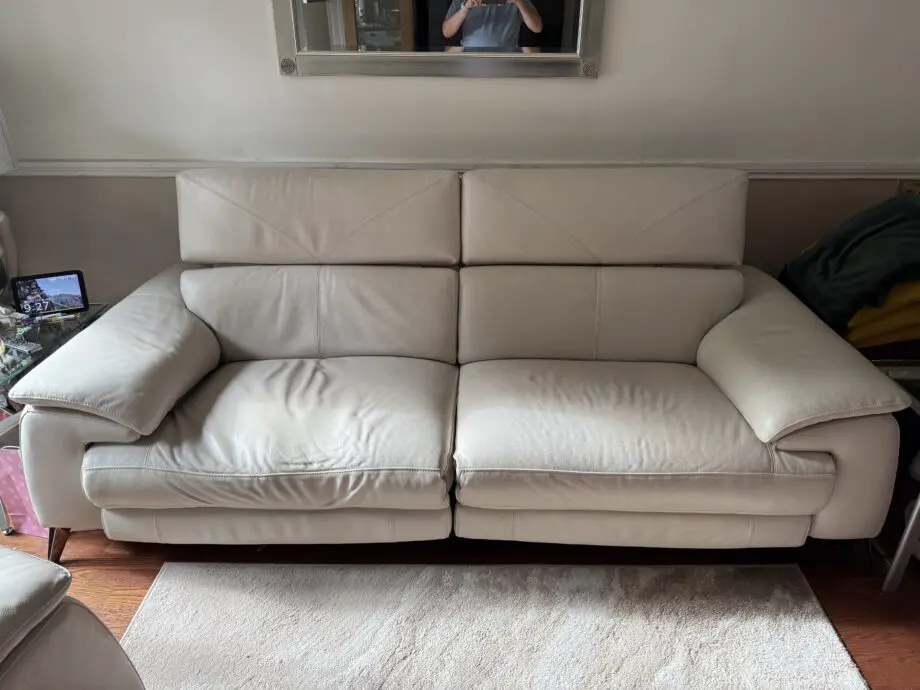 DFS Ivory Leather Contemporary Electric Recliner Sofa and Chair