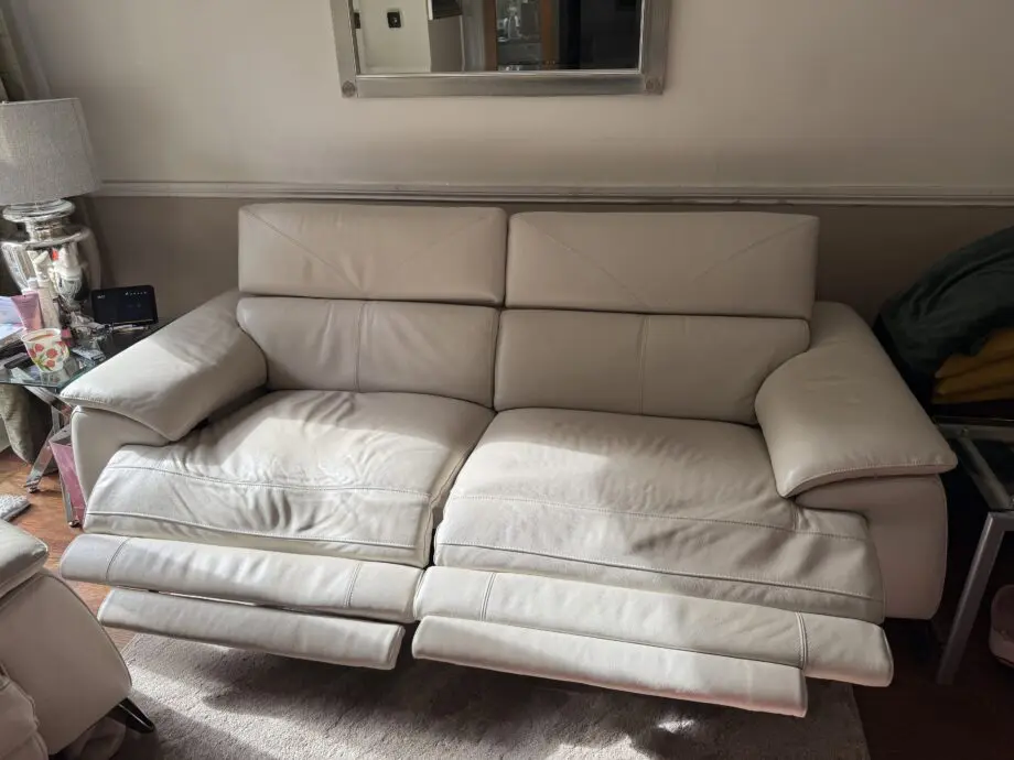 DFS Ivory Leather Contemporary Electric Recliner Sofa and Chair