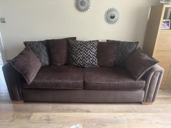 DFS Madison 4 seater scatter back chocolate brown with silver accent sofas x2
