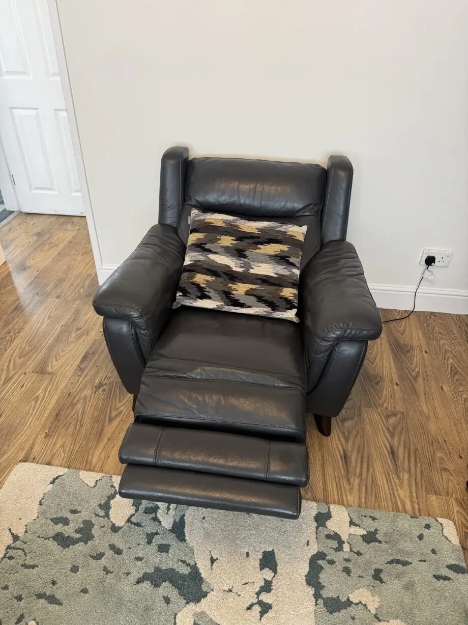 DFS Dark Grey 3 Seater Sofa & Electric Recliner Chair + USB Port & Matching Storage Footstool …