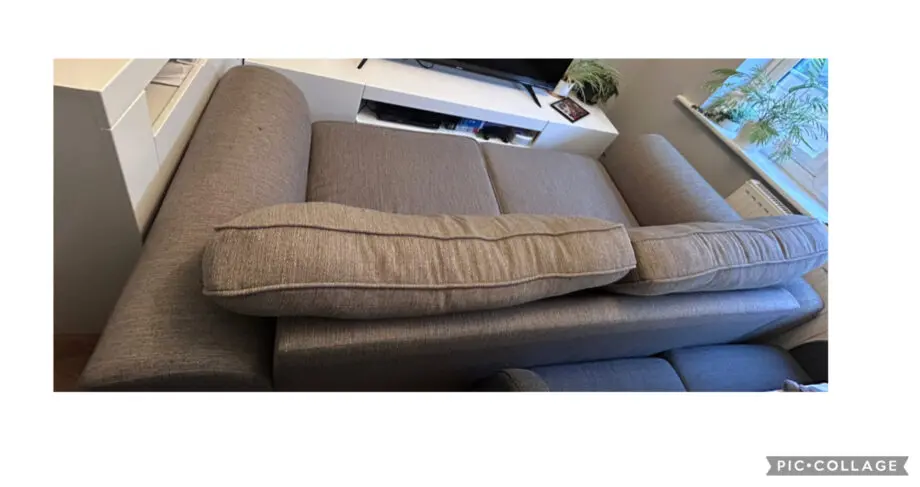DFS Taupe 3 seater sofa & storage foot stool