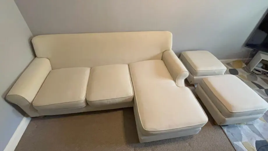 dfs sofas - 3 seater with 2 footstool storage - used