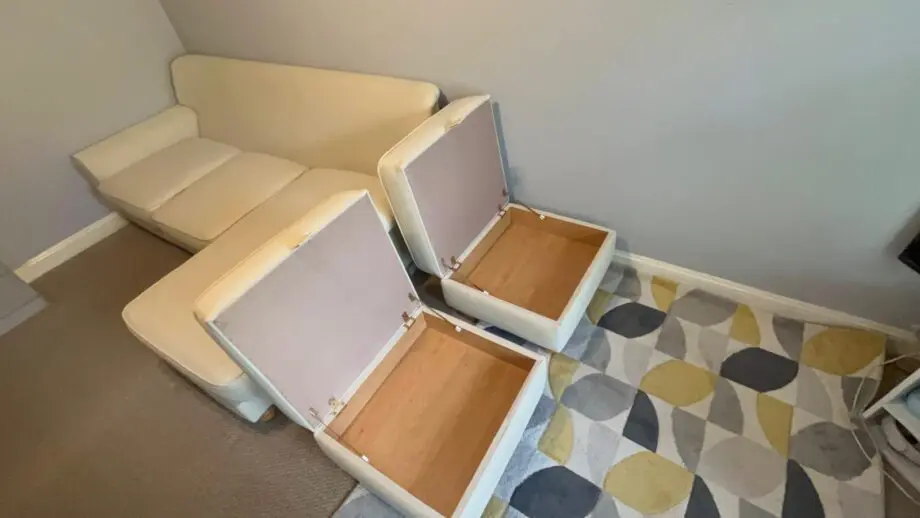dfs sofas - 3 seater with 2 footstool storage - used