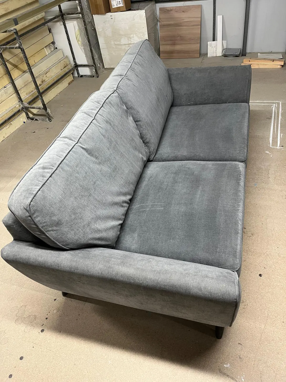 Grey 2 Seater Fabric Sofa with Dark Wooden Legs