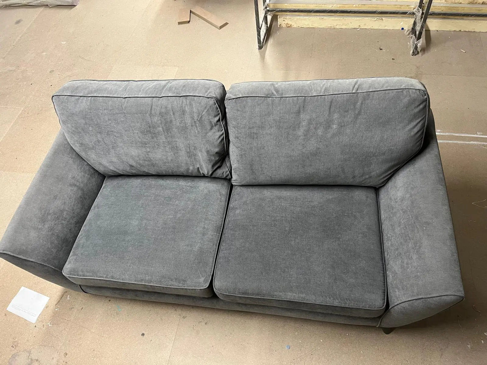 Grey 2 Seater Fabric Sofa with Dark Wooden Legs
