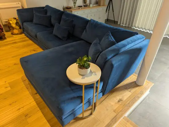 DFS Blue Velvet Corner Sofa