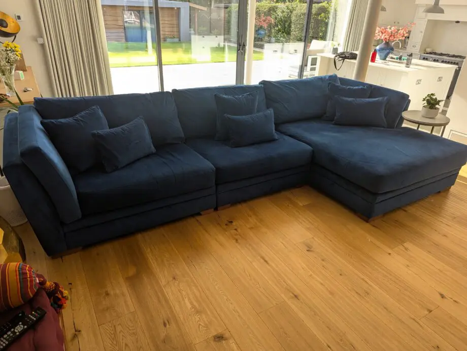 DFS Blue Velvet Corner Sofa