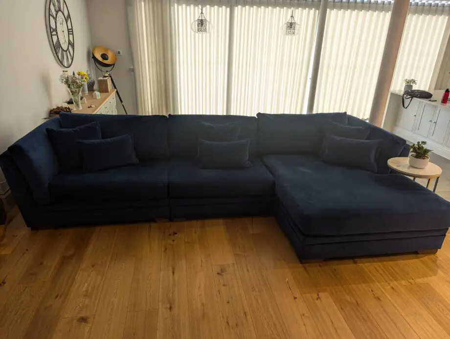 DFS Blue Velvet Corner Sofa