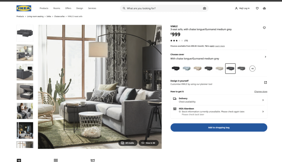 VIMLE NN so3 with chaise longue/Gunnared mgrey GB